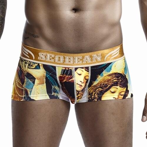 SEOBEAN Sexy Mens Underwear calzoncillos Male pyjama boxers Printed Western Style Low Waist Men Boxer Shorts Slip