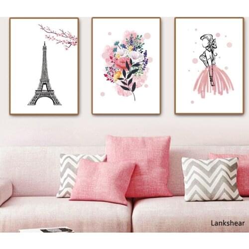 Modern Cartoon Pink Girls Style Floral Wall Art Canvas Painting POP Picture Posters and Prints Gallery Kids Room Home Decor
