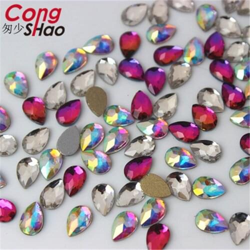 Cong Shao 100Pcs 4*6mm Glass Drop Rhinestones For Nails Art decorations DIY Glitter costume Flat Back stones and crystals CS711