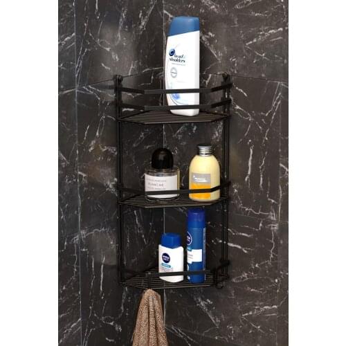 Three Layer Hook Bathroom Corner Rack Matte Black Es076h