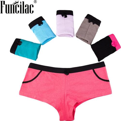 FUNCILAC Boxer Shorts Women Underwear Cotton Panties Sexy Lingerie Seamless Casual Comfortable Briefs Ladies Knickers 5pcs/lot
