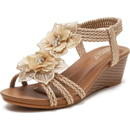 2021 Womens Sandals High Quality Fashion Elegant Flowers Ladies Gladiator Wedges Shoes Summer Footwear Platform Heels for Girl