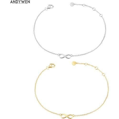 ANDYWEN 2020 New 925 Sterling Silver Gold Best Friend Charm Chain Bracelet Women Plain Luxury Jewelry New 2021 Wedding Gift