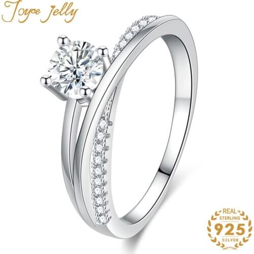JoyceJelly Charms Womens Pure Sterling Silver 925 Ring 1 Carat D-COLOR Moissanite S925 Classic Four Claws Wedding Jewelry Gift