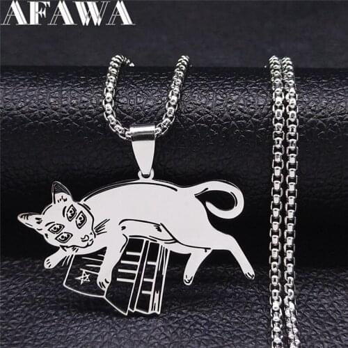 Witchcraft Pentagram Cat Stainless Steel Flower of Life Judaism Hexagram Necklaces Chain Women/Men Necklace Jewelry N7033S02