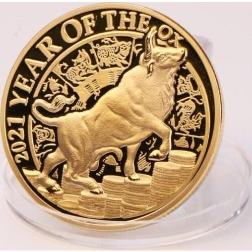 2021 Year of The Ox Gold Coin New Year Souvenirs Gifts Lucky Commemorative Coins Medal Bull Symbol Christmas Gift