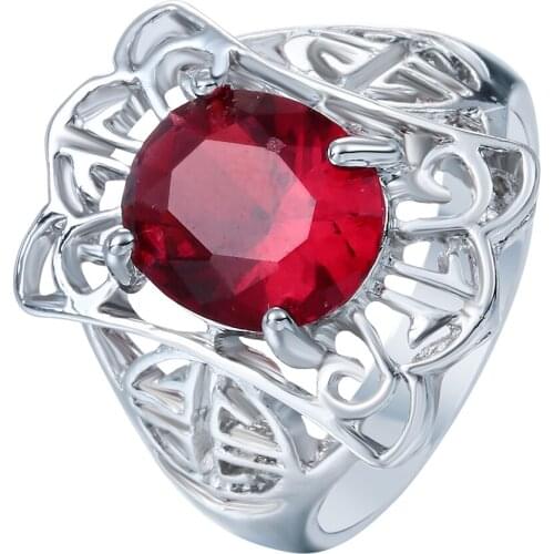 2017 Top Big oval Elegant luxury evening banquet rings red & blue zircon Silver color Rings Engagement Jewelry Wedding ring