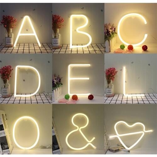 Alphabet Night Light Neon Lamp 26 Letters Number Color Change For Birthday Wedding Party Bedroom Wall Lamp Decor Light Letters