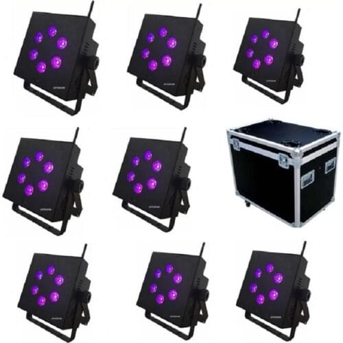 Free shipping 8pcs/lot 6in1 par light led wireless battery powered 6x15w rgbwauv with charging flycase with battery indicator