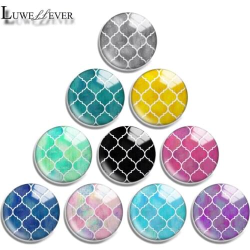 12mm 16mm 20mm 25mm 30mm 40mm 723 Colorful Pattern Mix Round Glass Cabochon Jewelry Finding 18mm Snap Button Charm Bracelet