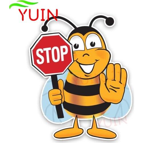 BEE STOP Decorate Car Sticker Cartoon Style Warning Sign Decals Auto Accessories Personalized PVC Waterproof Decal 13*13cm