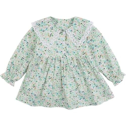 Childrens dress 2021 spring and autumn girls Korean sweet doll collar floral dress childrens fashion cotton dress boom