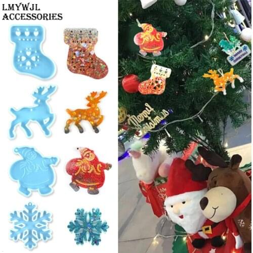 DIY Christmas Decoration Mold Santa Claus Elk Snowflake Christmas Tree Pendant Epoxy Silicone Mold Handicraft Making Mold
