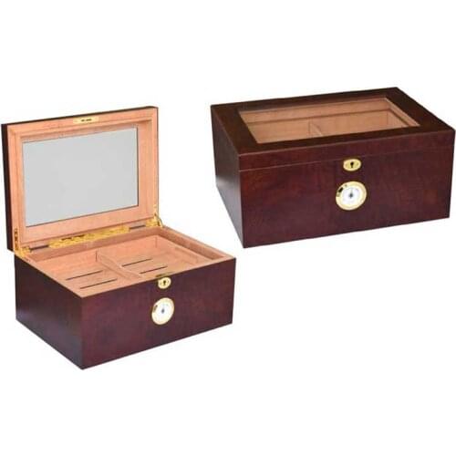 Glass Top humidor Wood Spanish cedar Cigar Storage Humidor Cigar Display Box with Tray