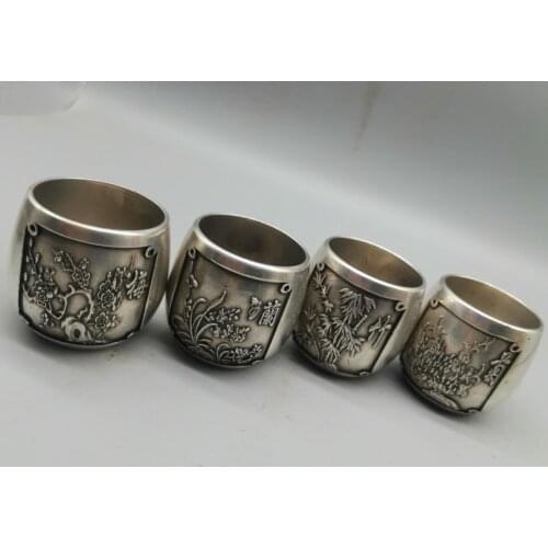 China White copper Plum, Orchid, Bamboo and Chrysanthemum tea cup crafts statue A set