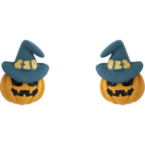 Creative Cute Pumpkin Halloween Cartoon Earrings For Women Yellow Color Stud Earring Female Accessories Jewelry