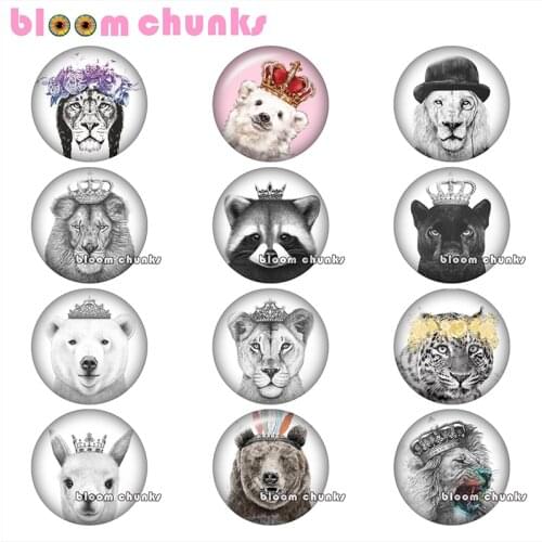 Round photo glass cabochon animals crown tiger lion leopard bear dog demo flat back Making findings 12mm/18mm/20mm/25mm A8177