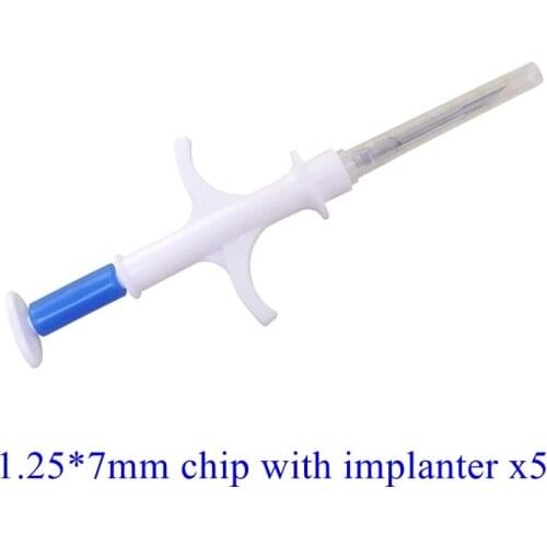 Fish Microchip 1.25*7mm Biochemical Glass Transponder Smart Chip RFID with Applicator Set X5 Birds Pet Small Animal Id Tags