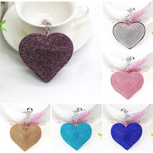 Cute Bling Heart Keychain Leather Tassel Key Holder Metal Crystal Key Chain Keyring Charm Bag Auto Pendant Gift Wholesale Price