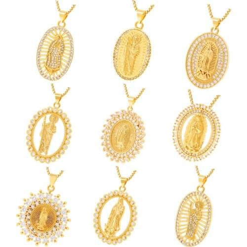 2021 Fashion Tendy Rainbow Virgin Mary Necklaces For Women Gold Chains Necklace Crystal Peace Zircon Catholic Jewelry