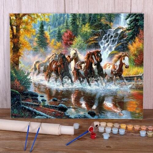 Snow Two Horse Animal Paint By Numbers Package Acrylic Paints 50*70 Paiting By Numbers New Design For Kids Handicraft Art