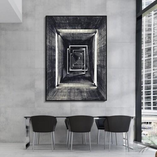Nordic Black White building geometry corridor wall art Canvas Painting posters Prints wall Pictures for Living Room Morden Decor