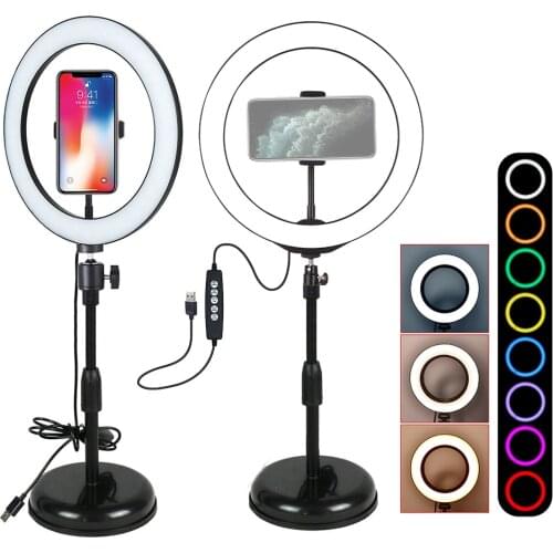 Desktop Live Streaming Mount Holder for Mobile Phones Selfie Tripod with 26cm LED Ring Light Lamp for Video Recording Bloggers