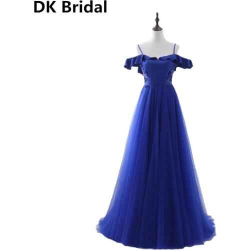 2020 Newest Long Evening Dresses Royal Blue Tulle Floor-length Evening Gowns Formal Women Dress Prom Dress