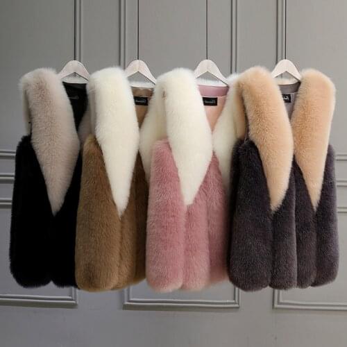 2021 New Autumn Winter Warm Section Color Long Fox Fur Vest Fashion Faux Fur Vest Fur Coat Fur Vest