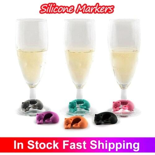 New European and American Silicone Wine Cup Label Creative Lazy Cat Silicone Wine Cup Identifier Cute Waterproof Label 6 Sets