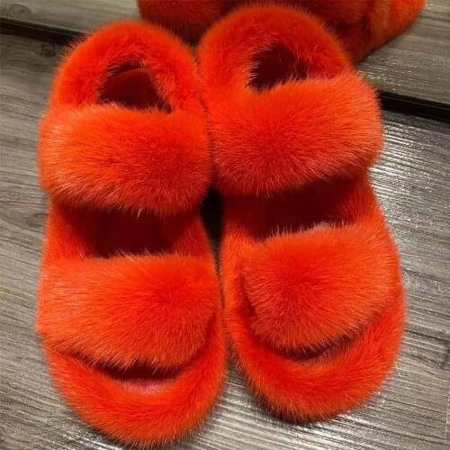 New Haiy WomenS Sandals In Autumn And Winter 2021 100% Premium Mink Fur Upper Sheepskin Insole Non Slip Sole Flat Sandals