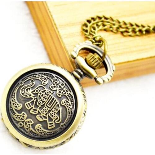 Wholesale classic style Bronze antiques elephant Men and women Pocket quartz watch necklace 10 pcs/lot gift