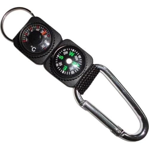 Outdoor Camping Hiking Survival Buckle Keychain Compass Thermometer Carabiner Climbing Hook Protable Safety Survival Tools