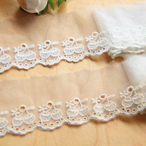 Mesh Embroidery Lace Cherry Cotton Embroidered White And Black Scalloped Lace Sewing Garment Accessories 6.5cm