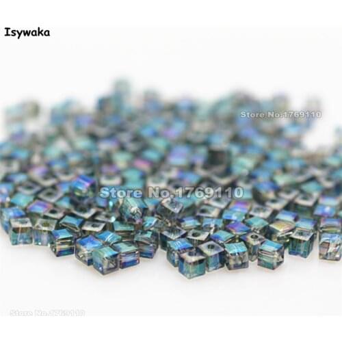 Isywaka 1980pcs Cube 2mm Hot Green Color Square Austria Crystal Bead Glass Beads Loose Spacer Bead For DIY Jewelry Making