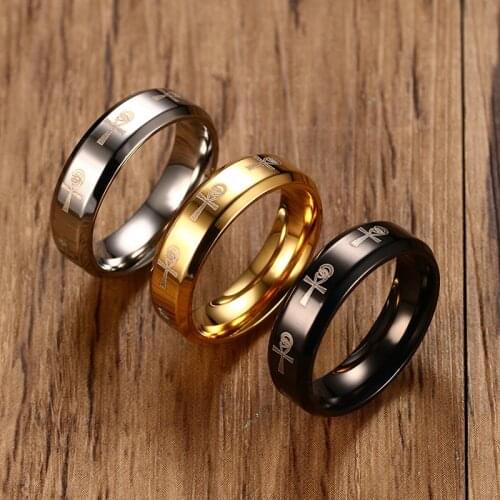 Stylish Mens Ankh Ring Egyptian Cross with Horus Eye Religious Stainless Steel Male Jewelry Anel Aneis Masculinos Accessory