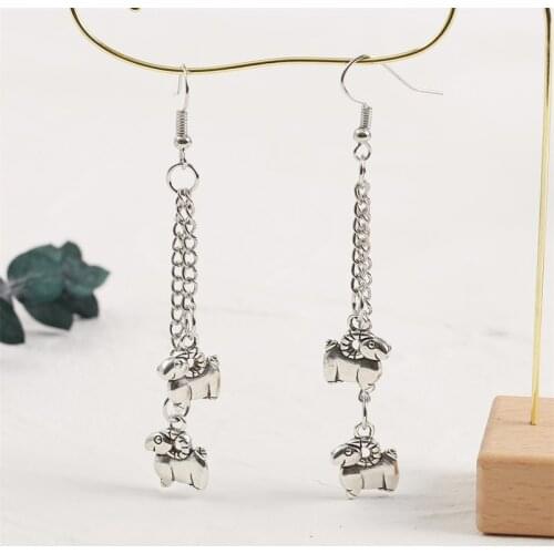 Ethnic Cute Animal Sheep Alpaca Dangle Earrings For Women Girls Silver Color Metal Chain Drop Earring Party Jewelry Gifts