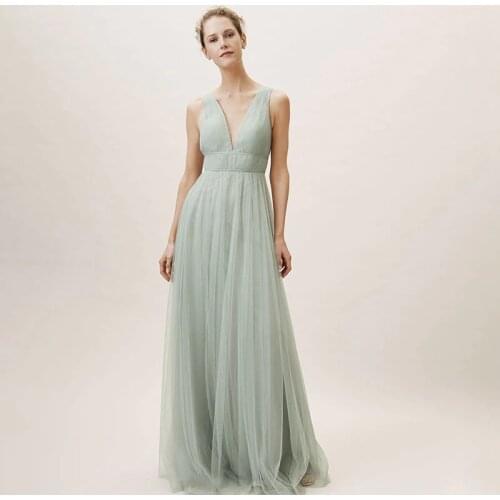 Prom Sage bridesmaid dresses new tulle sexy V neck A Line bohemian style wedding guest dress Floor-Length vestido madrinha