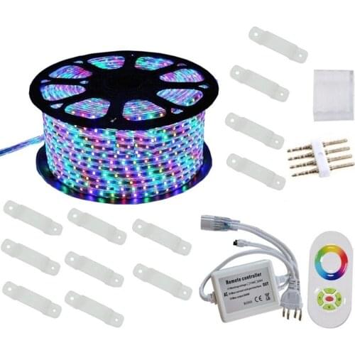 WorldSky High Bright 20M 220V RGB Led strip Strip 5050 with power Plug And Remote Controller 60leds/m Waterproof led light