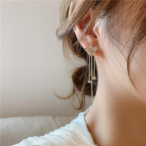 Women Butterfly Chain Earrings Crystal Chain Dangle Earrings Pendant Drop Earrings Rhinestone Butterfly Earrings Tassel Earrings