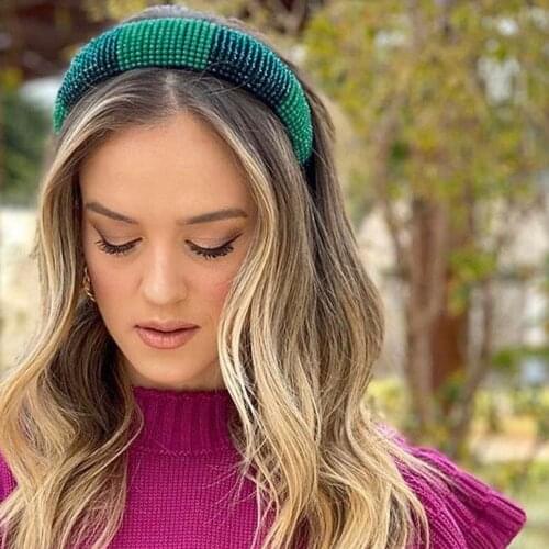 Gradient Colors Crystal Hairbands Women Hair Accessories Padded Full Rhinestone Headbands Handmade Vintage Headdress Jewelry