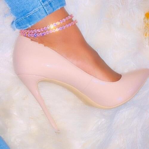 9" 10" iced out bling white pink cz tennis chain anklet for women 2020 summer new hip hop women jewelry