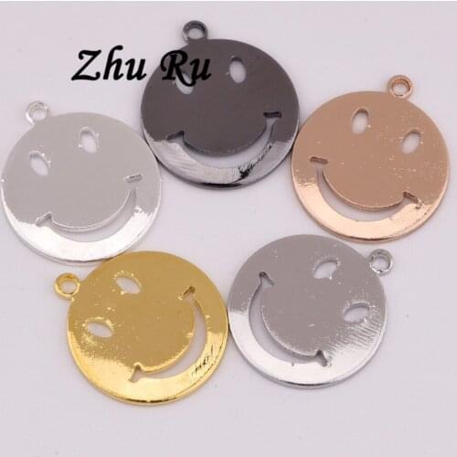 ZHU RU 10pcs/lot 15mm Gold color Cute smile Face plate Eyes and mouth hollow copper Findings for Clothes bagJewelry Making