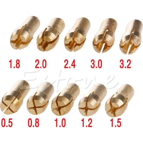 1 Set 10 Pcs Mandrins Collet Bit Laiton 0.5-3.2mm Shank pour Outil rotatif