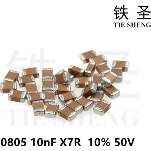 100pcs 10nF X7R 10% 50V 0805 103 SMD Thick Chip Multilayer Ceramic Capacitor