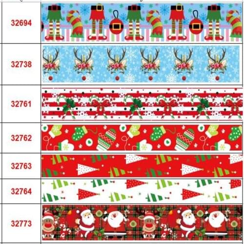 16mm-75mm Christmas Ribbon Printed Grosgrain Ribbon for Gift Wrapping Wedding Decoration Hair Bows DIY 50yards/lot