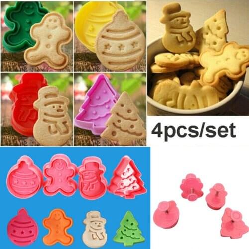 4Pcs Christmas Cookie Biscuit Plunger Cutter Mould Fondant Cake Mold Baking 3D Cake Cookie Mold DIY Baking Tools