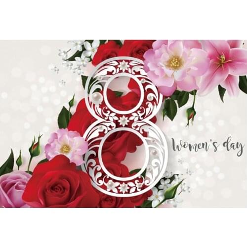 White Happy Womans Day Backdrop Red Rose Flower Room Decor Photo Booth Studio Prop