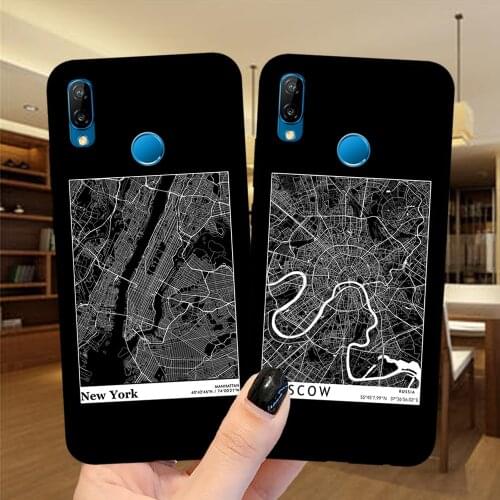 Travel Country Sketch MOSCOW New York City Map Soft TPU Silicone Black Phone Case Cover For Huawei P30 P20 P10 P40 Lite E Pro Y9