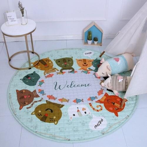 Children Baby Play Mats Educational Mat Kids Storage Bag for Toy 150cm Cartoon Round Rug Puzzle Carpet On the Flool